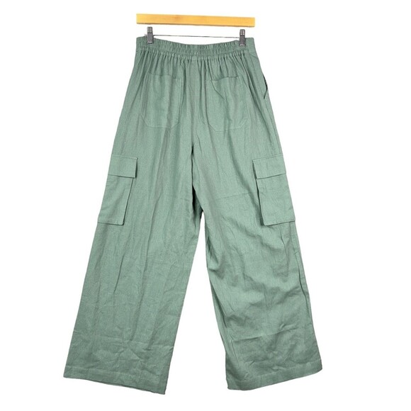 7 For All Mankind Cargo Pants Green Linen Blend Wide Leg High Rise Women’s M NWT - Picture 6 of 16